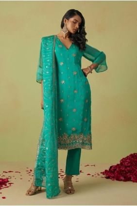 Organza Sea green  Eid Salwar Kameez in Embroidered SK155175