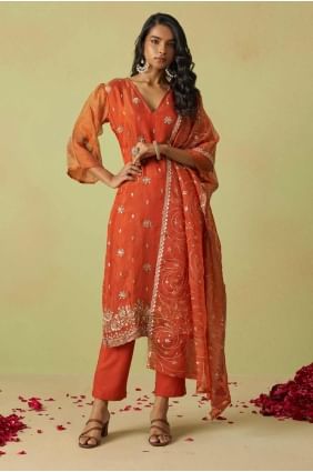 Rust Salwar Kameez in Embroidered Organza SK155177