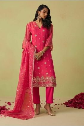 Organza Salwar Kameez with Embroidered in Pink SK155178