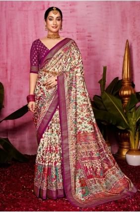 weaving tussar silk sari in off white  with blouse SR28467