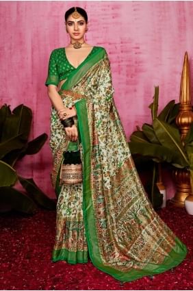 off white  sari in weaving tussar silk SR28468