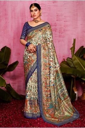 sari in off white  tussar silk with weaving SR28469
