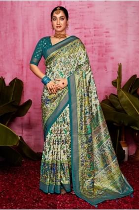 off white  tussar silk sari with weaving SR28471