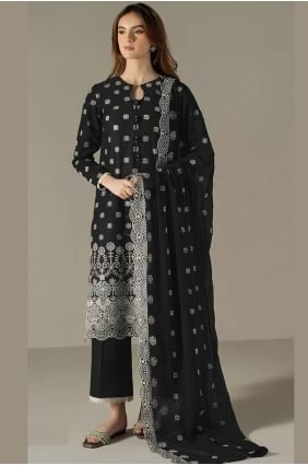 Faux georgette Black Straight Pant Suit in Embroidered SK155594