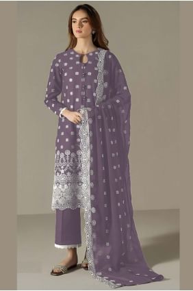 Faux georgette Embroidered Purple Straight Pant Suit with Dupatta SK155596