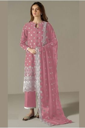 Faux georgette Faux georgette Straight Pant Suit with Embroidered SK155597