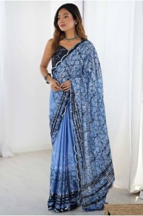 Mirror Saree in Blue Chinon chiffon SR28510