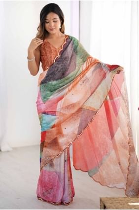 Multicolor Saree with Mirror Chinon chiffon SR28514