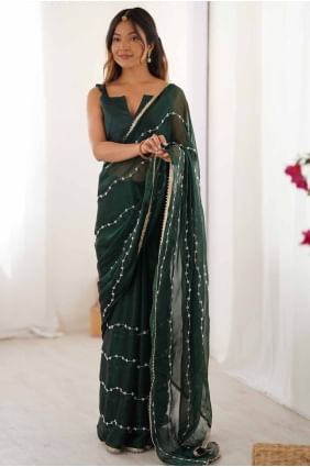 Green Sequins Saree in Chiffon SR28520