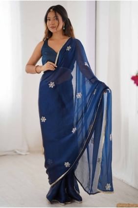 Blue Saree in Sequins Silk SR28528