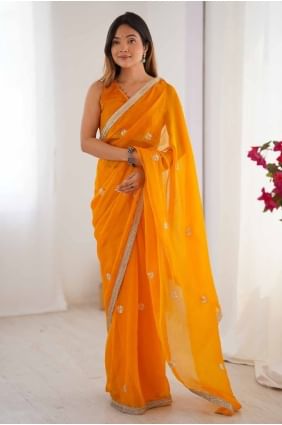 Yellow Sequins Saree in Silk SR28535