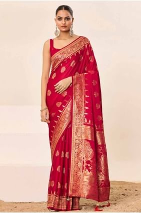 Red Silk Saree with Embroidered SR28553