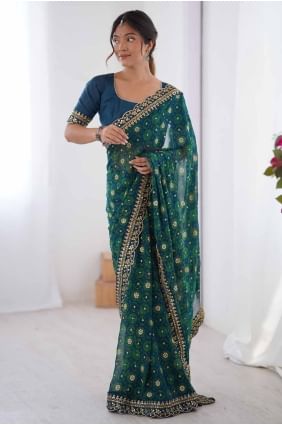 Georgette Petrol  Saree in Lace SR28557