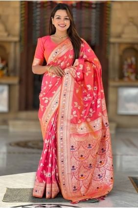 Embroidered Saree in Gajri  Banarasi silk SR28562