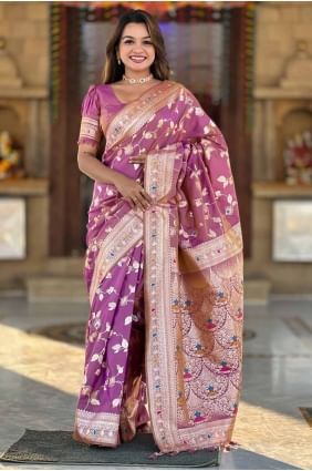 Onion  Saree in Embroidered Banarasi silk SR28565