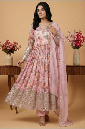 Digital print Anarkali Suit in Multicolor Faux georgette AS4276