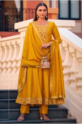 Mustard Anarkali Suit with Embroidered Silk AS4130