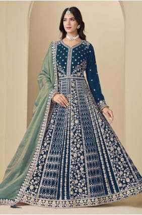 Teal Anarkali Suit with Embroidered Velvet AS4194