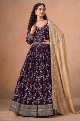Wine Weaving Anarkali Suit in Faux georgette AS4113