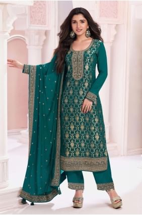 Aqua green  Eid Salwar Kameez in Jacquard with Embroidered SK155128