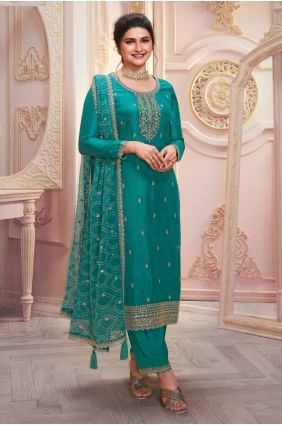 Aqua green Georgette Embroidered Straight Pant Suit with Dupatta SK155117