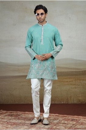 Art silk Embroidered Blue Men Kurta with Dupatta KURR633