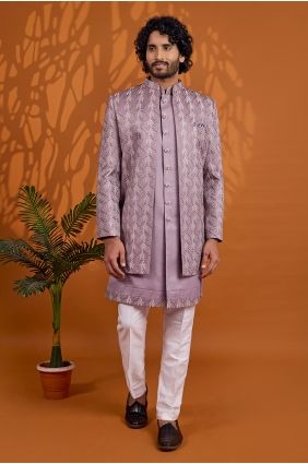 Thread Art silk Sherwani in Lavender KURR284