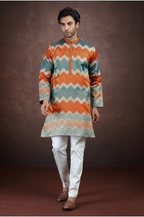 Multicolor Men Kurta in Weaving Art silk KURR648