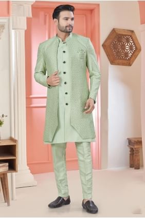Art silk Pista  Men Kurta in Embroidered KURR435
