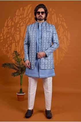 Thread Art silk Sherwani in Blue with Jacket KURR283