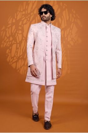 Pink Sherwani in Art silk with Thread KURR279