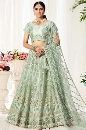 Pastel green Net and satin Party Wear Lehenga Choli LC3215