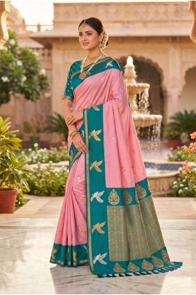Embroidered Silk Saree in Baby pink SR30201