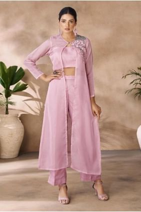 Baby pink  Straight Suit in Organza with Digital print SK155291