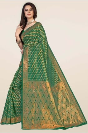 Green Banarasi raw silk Saree with Weaving SR29256