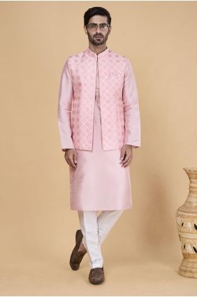 Banarasi silk Embroidered Pink Men Kurta with Dupatta KURR231