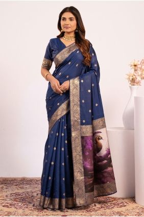 Banarasi silk Saree with Resham,zari in Nevy blue SR29778