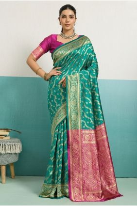 Saree in Rama green Banarasi silk with Zari SR29723