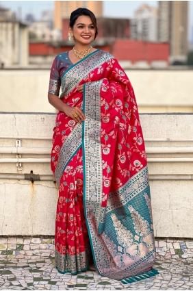 Banarasi silk Saree in Red with Weaving SR28346