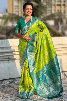 Banarasi silk Saree with Weaving in Parrot  SR28348