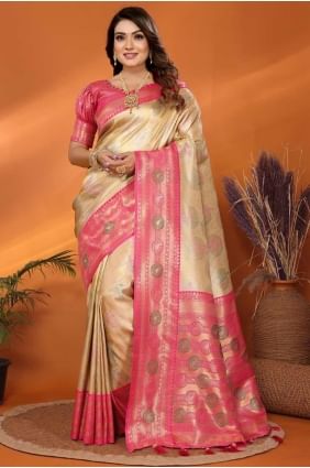 Banarasi silk Weaving Beige  Saree with Blouse SR28249