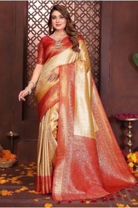 Yellow Weaving Banarasi silk Saree SR29756