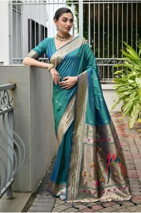 Rama blue Banarasi silk Saree with Zari SR29643