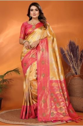 Banarasi silk Weaving Mustard  Saree with Blouse SR28248