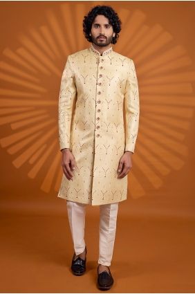 Golden Banarsi jacquard Indo Western Kurta with Jacket KURR294