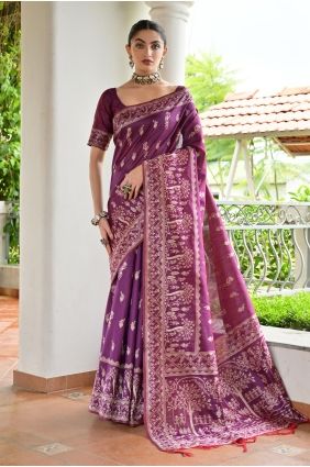 Purple Bangalore Silk Saree with Weaving SR29893
