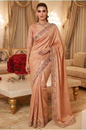 Peach Beads sequins Silk Saree SR30235
