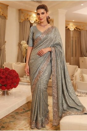 Grey Beads sequins Silk Saree SR30234