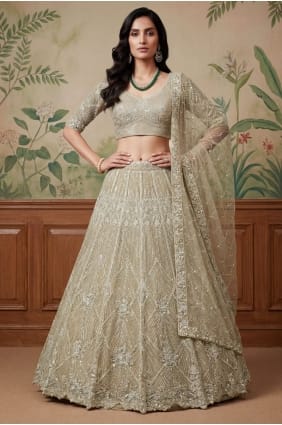 Thread Net Beige Bridal Lehenga Choli with Dupatta LC8928