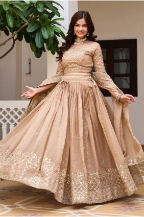 Silk Lehenga Choli with Embroidered in Beige LC9056